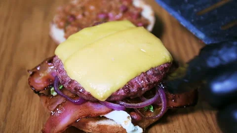 Burger cutlet with cheese Stock Footage 101750923