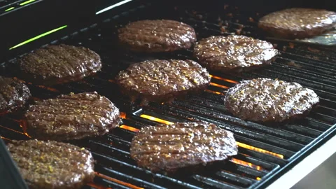 Burger cutlet fried and cooked on the grill Stock Footage 94183058
