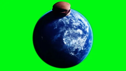 Burger on earth planet. Obesity problem concept. Green screen isolate. Realistic Stock Footage 201576513
