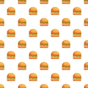 Burger fast food seamless pattern on white background Stock Illustration