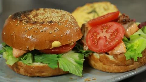 Burger fish closeup Stock Photos