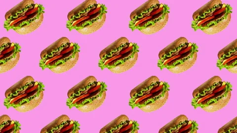 Burger flat animation color background Stock Footage 169548870