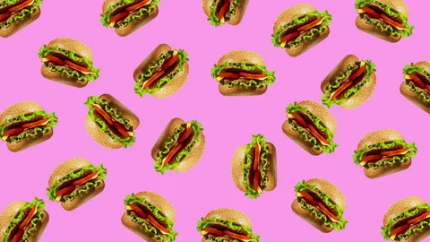 Burger flat animation color background Video stock 169567194