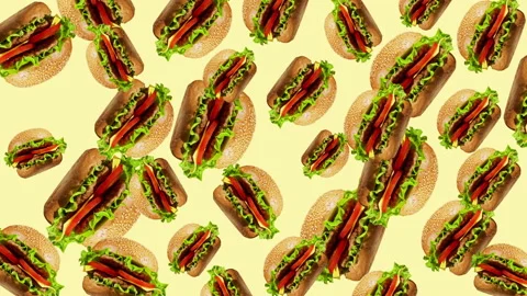 Burger flat animation color background Stock Footage 170929558