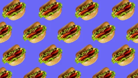 Burger flat animation color background Stock Footage 180604707