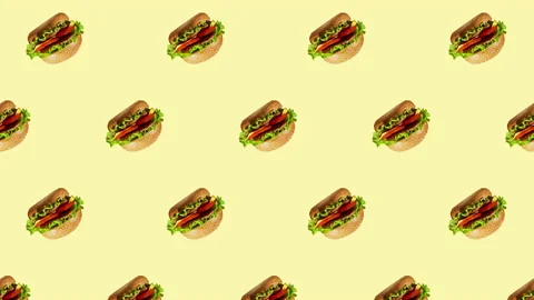 Burger flat animation color background Stock Footage 183413836