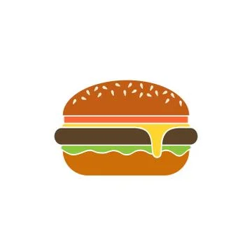 Burger, flat vector design isolated on white background. Cheeseburger icon. Stock Illustration