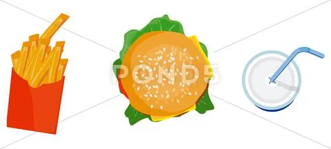 Burger fries drink retro. Stock Illustration