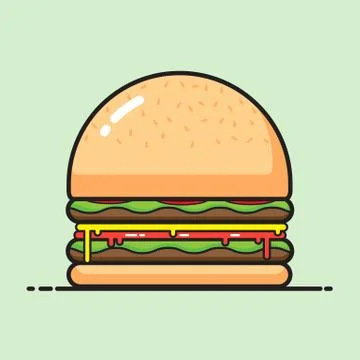 Burger on green background vector cartoon design. Stock Illustration