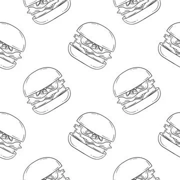 Burger hand drawn seamless pattern Stock Illustration