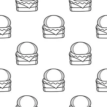 Burger hand drawn seamless pattern2 Stock Illustration