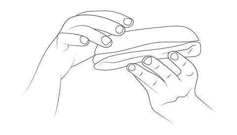 Burger in hands outline vector illustration. Stock Illustration