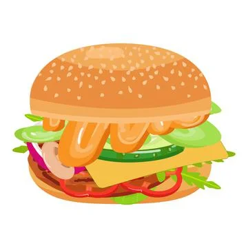 Burger icon cartoon vector. Cheese bun Stock Illustration