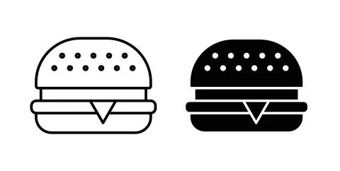 Burger icon collection in black, Line icons, flat symbols Stock Illustration