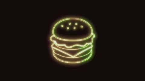 Burger Icon Neon Seamless Loop 4K (Black Background) Stock Footage 310357356