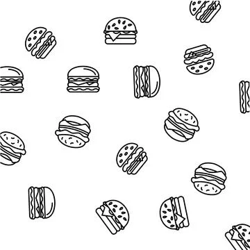 Burger Icon Seamless Pattern, Fast Food Burger, Food Icon Vector Art Illustra Stock Illustration