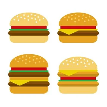 Burger Icon set. Flat Style Vector 库存插图