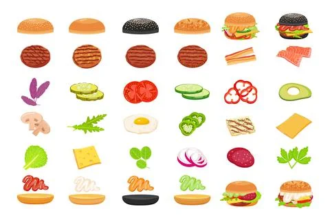Burger icons set cartoon vector. Food hamburger Stock Illustration