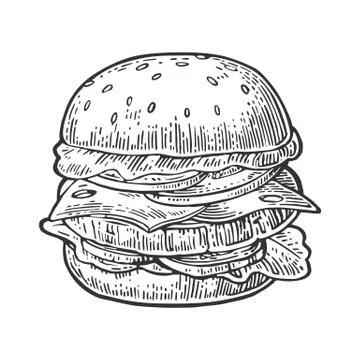 Burger include cutlet, tomato, cheese, cucumber and salad isolated on white Illustrazione stock