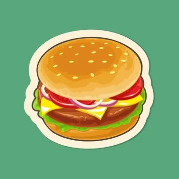 Burger include cutlet, tomato, cheese and salad. Vector flat illustration Stock-Illustration