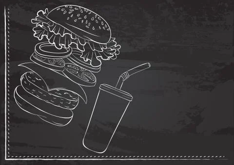Burger ingredients chalk Stock Illustration