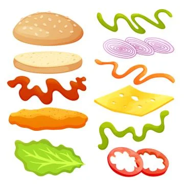 Burger ingredients diy collection. Set of isolated ingredients for build your イラスト素材