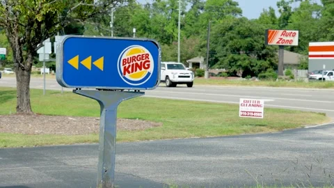 Burger King Directional Sign and Traffic on Carolina Beach Road, NC Stock Footage 346919939