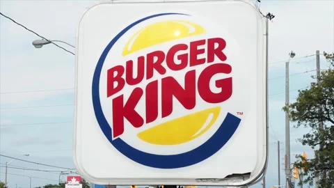 Burger king logo square sign with sky in background Stock Footage 249752880