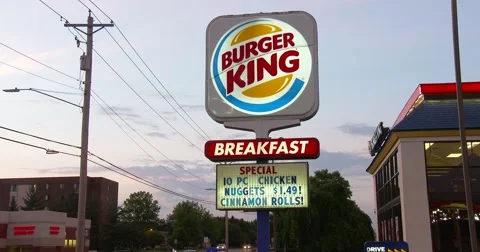 Burger King Sign - Medium Shot - Dusk - 4k Stock Footage 64055704