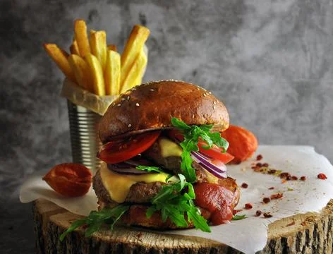 Burger with lettuce. Stock Photos