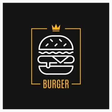 Burger linear logo. Design of burger icon in frame Stock Illustration