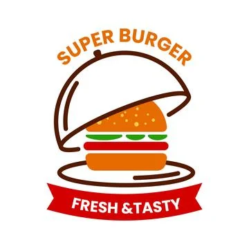 Burger logo. Hamburger logo design in minimal style. Cheeseburger on plate Stock Illustration