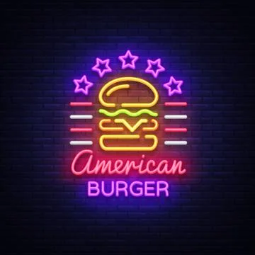 Burger logo vector. American burger, design template light emblem, burger street Stock Illustration