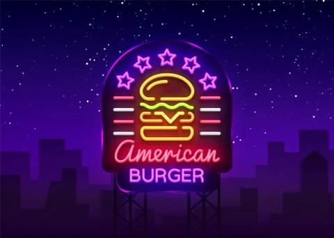 Burger logo vector. American burger, design template light emblem, burger street Stock Illustration