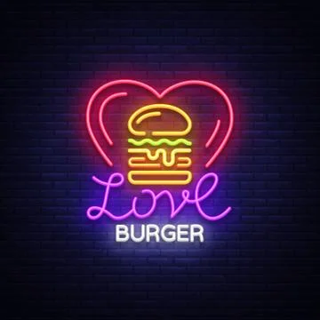 Burger logo vector. Love burger, design template light emblem, burger street Illustrazione stock