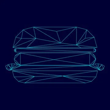 Burger in low poly triangulation triangulated polygonal electric cyan blue .. Stock Illustration