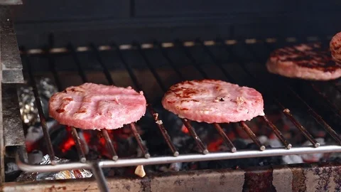 Burger meat on grill Stock Footage 91724397