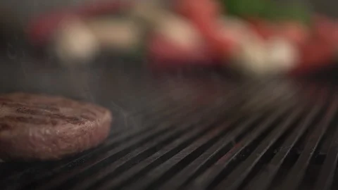 Burger Meat on the Grill HD Stock Footage 88598528
