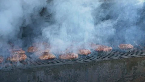 Burger Meat With Smoke Stock Footage 113060455