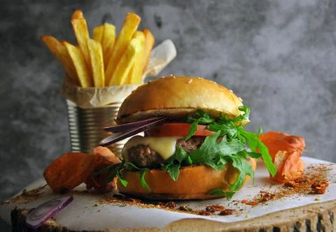 Burger with one cutlet Stock Photos
