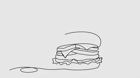Burger. One line drawing animation with alpha channel. Stock Footage 308037172