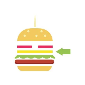 Burger order icon arrow. Vector Stock Illustration