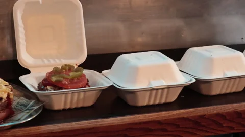 Burger packaging in transportation box Stock Footage 267615012