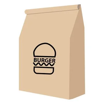 Burger paper bag on white background. Take away fast food sign. Burger take. Stock Illustration