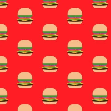 Burger pattern on a red background Stock Illustration