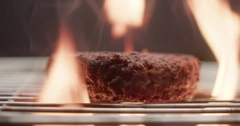 Burger patty cooked over an open fire Stock Footage 310957392