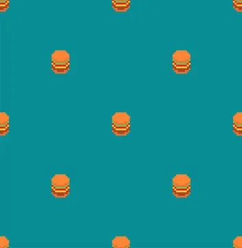 Burger pixel art pattern seamless. Hamburger 8 bit background. Simplified fas Stock Illustration