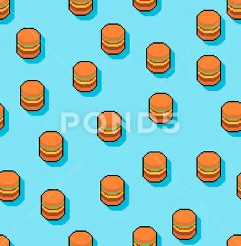 Burger pixel art pattern seamless. Hamburger 8 bit background ...