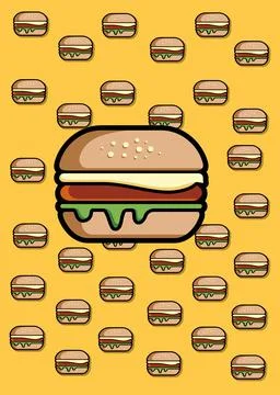 Burger poster with orange patterned background Stock Illustration