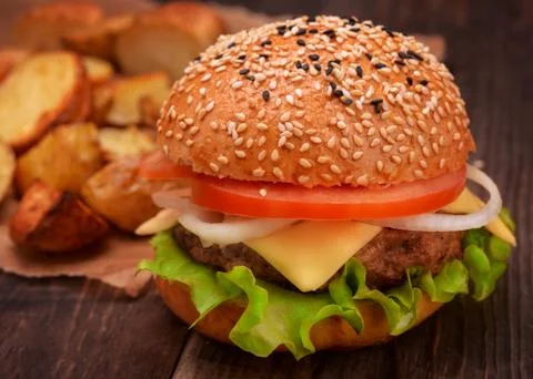 Burger with potato Stock Photos